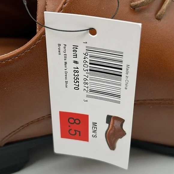 Perry Ellis Classic Brown Leather Oxford Dress Shoes Size 8.5 NWB - Picture 10 of 12